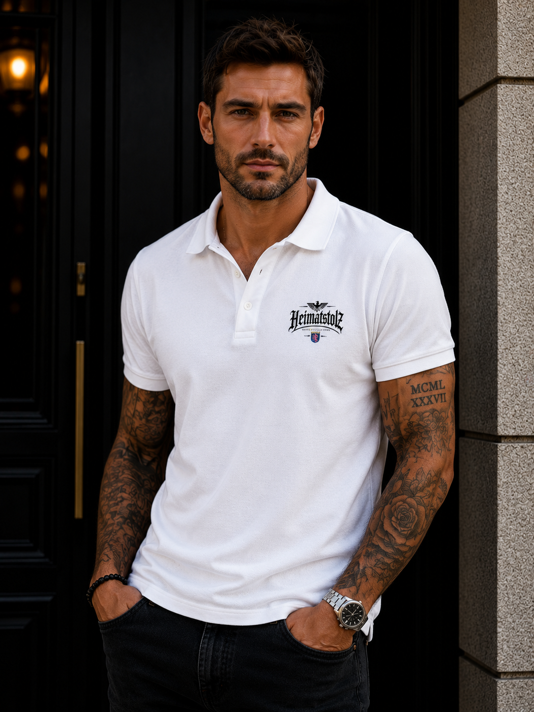 Unisex Poloshirt Heimatstolz Hessen schwarz