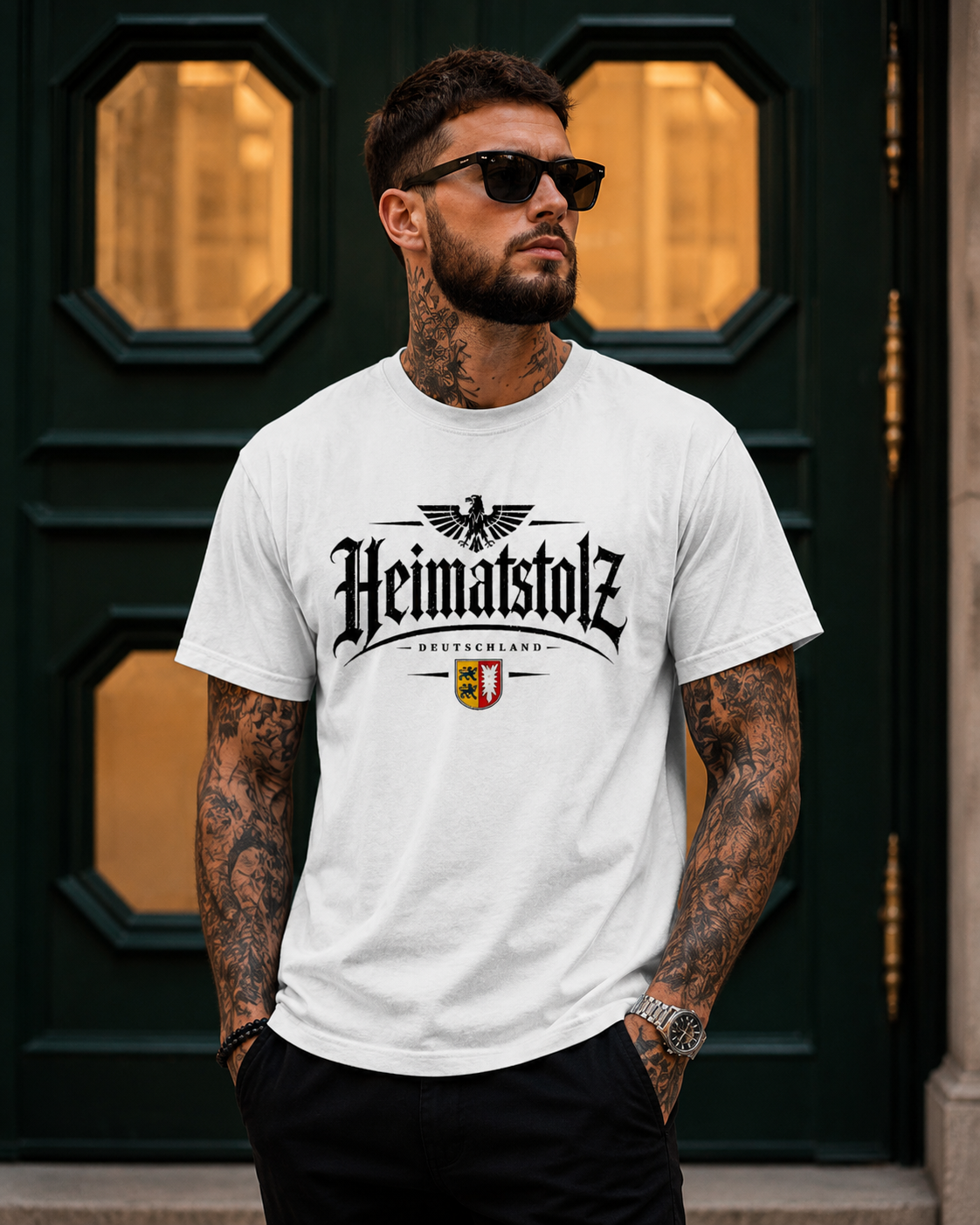 Herren T-Shirt Heimatstolz Wappen Schleswig Holstein schwarz