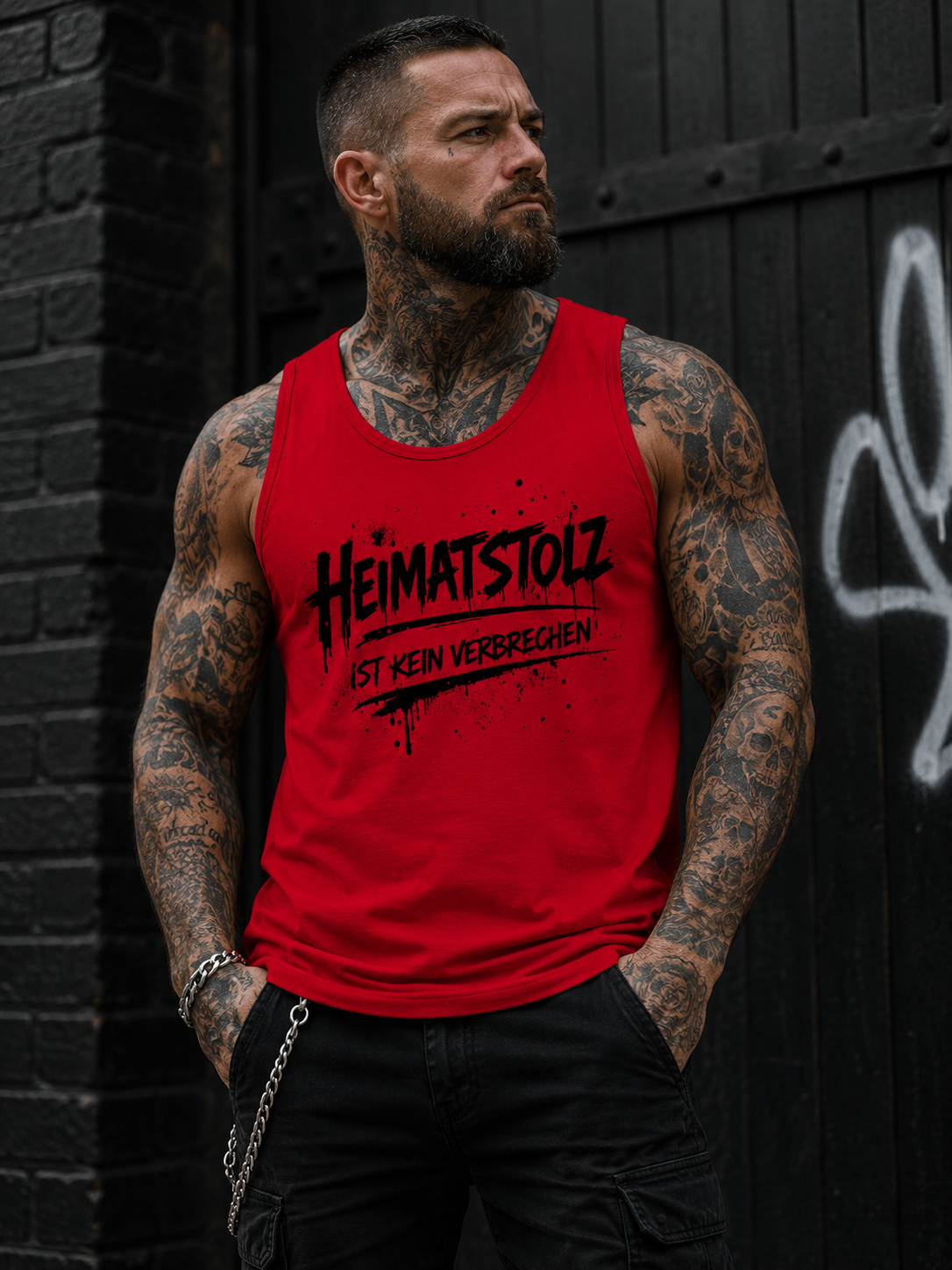 Herren Basic Tank Top Graffiti-Kunst Heimatstolz schwarz