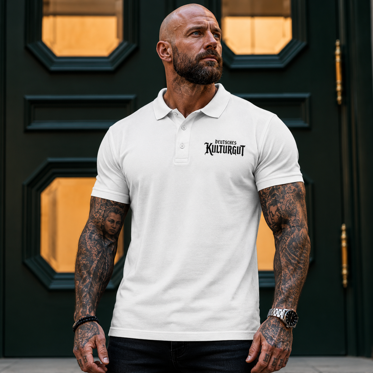 Unisex Poloshirt Deutsches Kulturgut Emblem schwarz