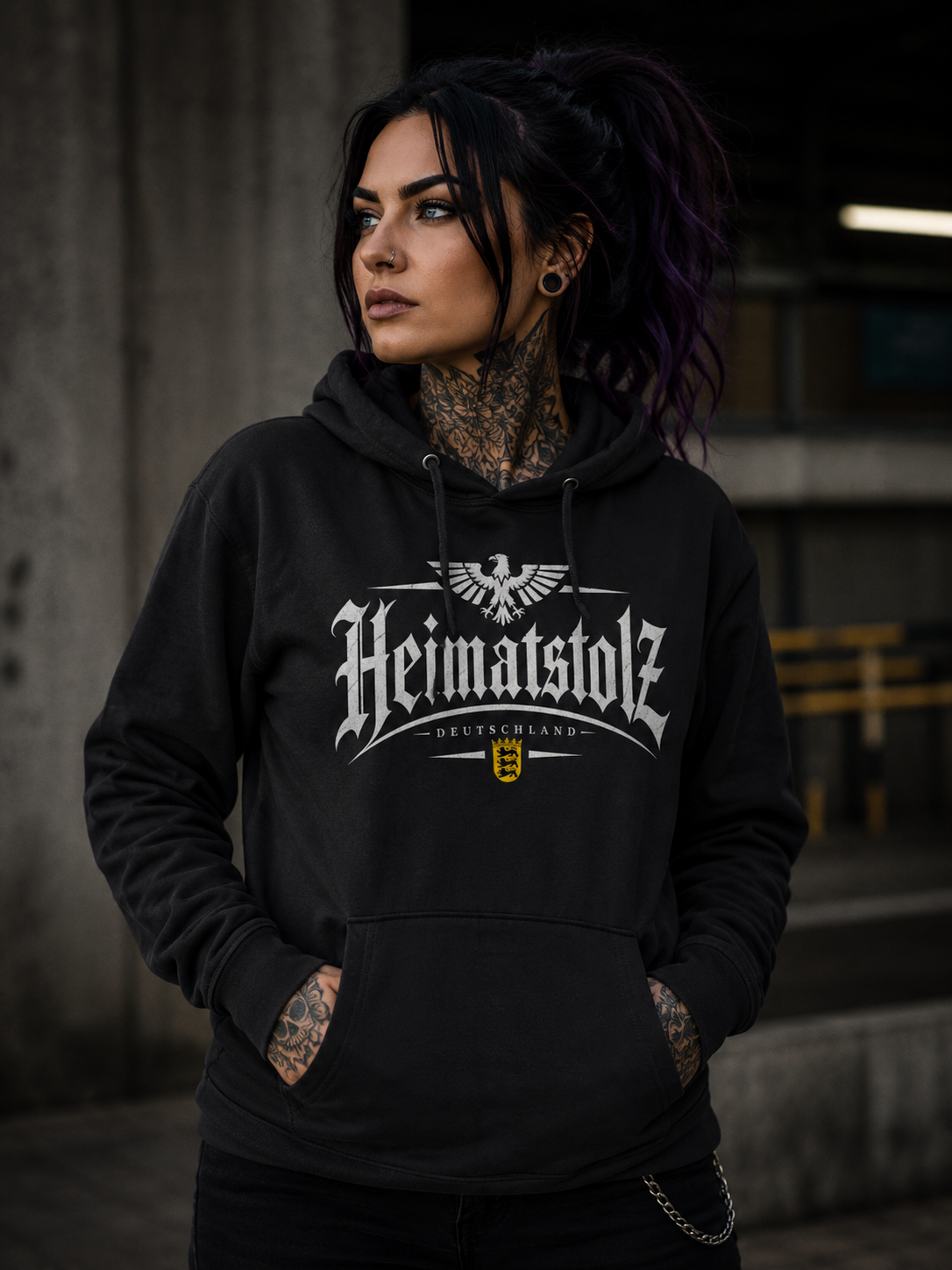 Damen Hoodie Heimatstolz Wappen Baden Württenberg weiß