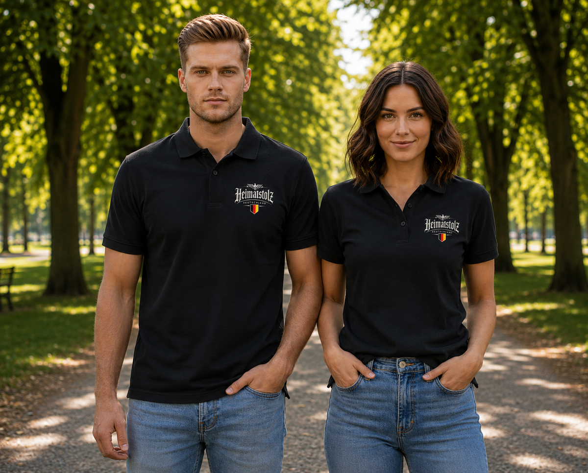 Unisex Poloshirt Heimatstolz Deutschland mit Wappen weiß