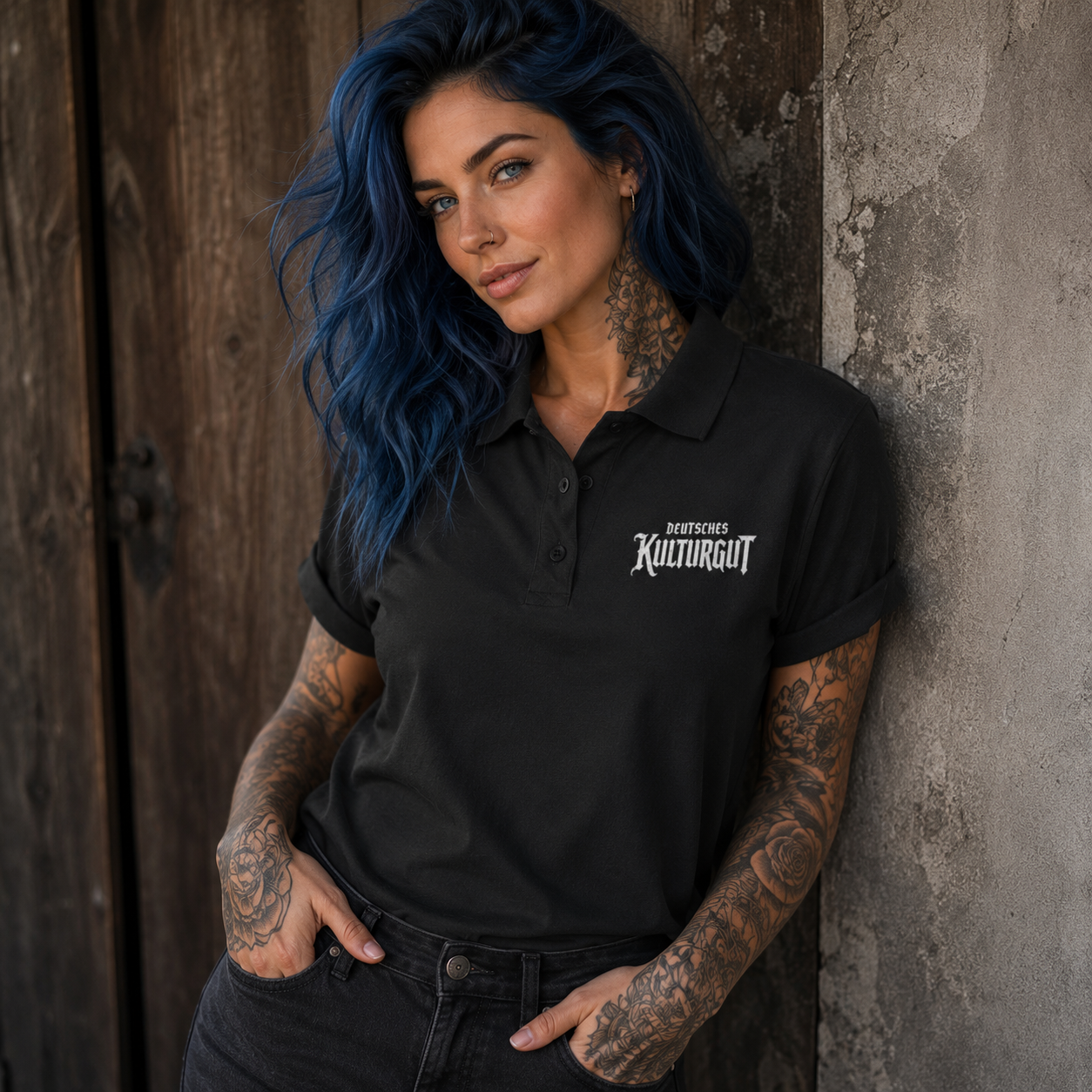 Unisex Poloshirt Deutsches Kulturgut in weiß