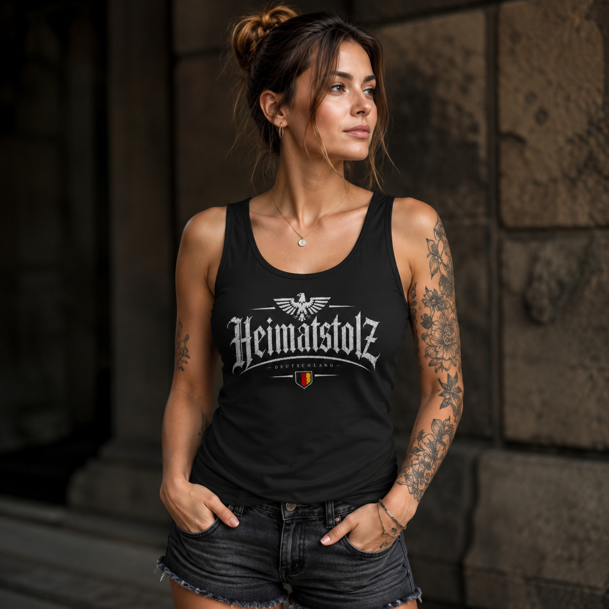 Damen Basic Tank Top Heimatstolz Deutschland mit Wappen weiß