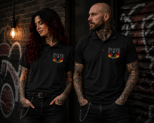 Unisex Poloshirt Stilisiertes Adler-Wappen auf grunge Hintergrund